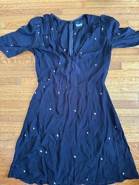Reformation Navy Mini Dress with Dot Print